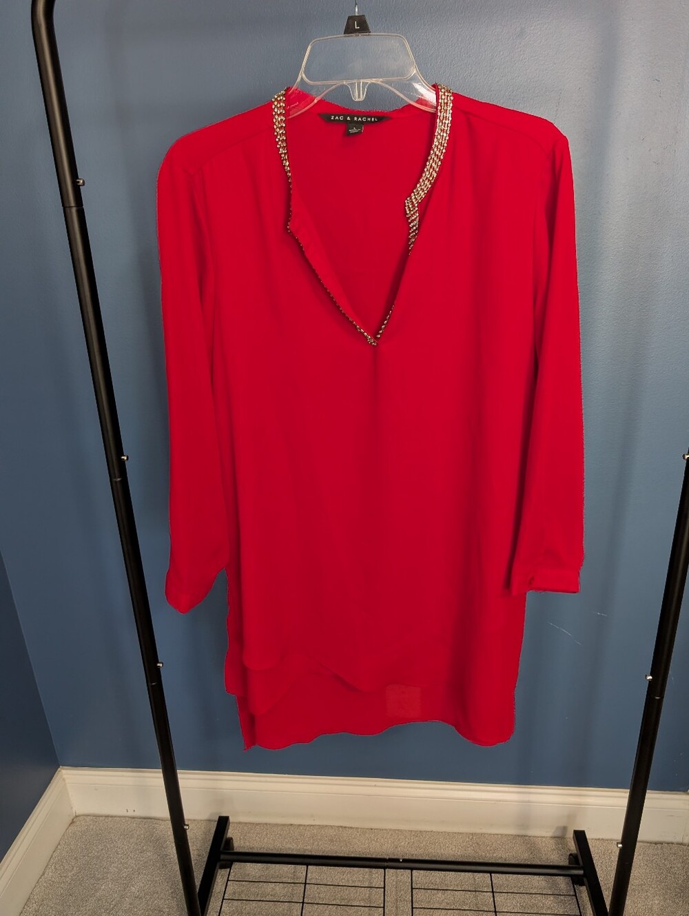 Red Embellished V-Neck Women’s Dress